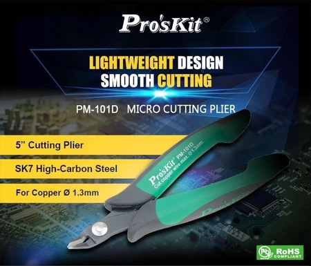 Szczypce cążki tnące boczne precyzyjne, Cu 1.3mm, 135mm, Proskit PM-101D
