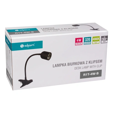 Lampka LED z klipsem czarna, 4 W, 320 lm, 4000 K, zasilanie 230V