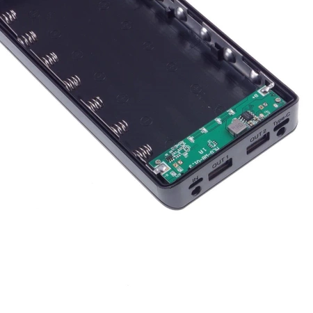 Obudowa PowerBank na 8 akumulatorów 18650, USB-C, microUSB, kolor czarny