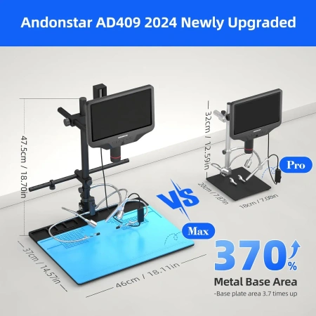 Mikroskop cyfrowy 10" HDMI z dużą podstawą roboczą i endoskopem, AD409Max-ES ANDONSTAR