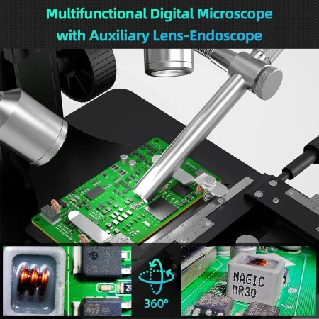 Mikroskop cyfrowy z ekranem 10cali , powiększenie do 5000x, 5 obiektywów i endoskop, AD269S-M ANDONSTAR