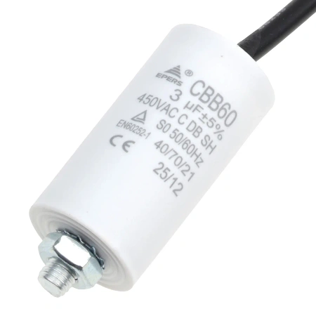 Kondensator rozruchowy do silnika 3µF 450VAC, CBB60, przewody 15 cm, Ø30 × 58 mm, EPERS