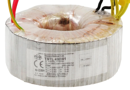Transformator toroidalny 40VA Indel TSTL 40/001 230V (235V, 2x3.15V) do wzmacniaczy lampowych