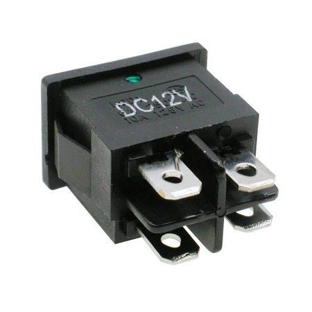 Włącznik ON-OFF klawiszowy 12Vdc zielony, podświetlany, SPST 4P