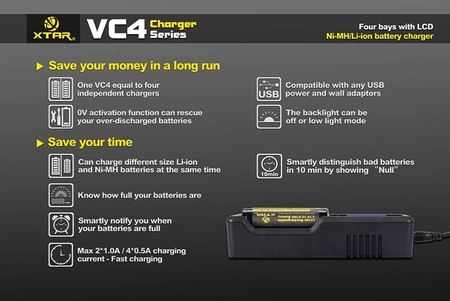 Ładowarka akumulatorów Li-Ion 18650 i innych, Xtar VC4