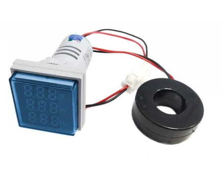 Woltomierz/amperomierz/miernik częstotliwości LED 31x31mm 60-500V/100A niebieski kwadrat