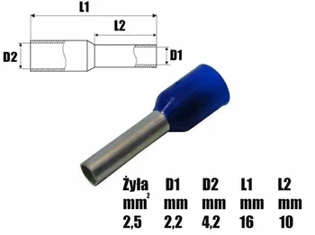 Tulejka izolowana 10mm, na przewód 2.5mm2