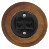 Gniazdo Ethernet Cat6 x2 okrągłe czarne z ramką ciemne drewno, montaż podtynkowy, Ceramic Loft