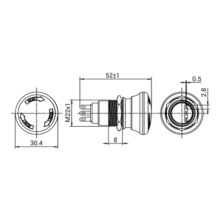 Przycisk grzybkowy wandaloodporny W22M22R/S 22mm, monostabilny 2NO2NC