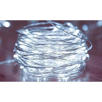 Ozdobny drucik, łańcuch LED 10m, biały zimny 6500K, zasilanie USB