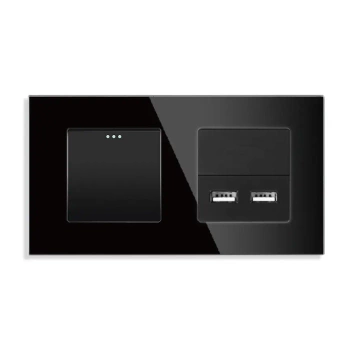 Włącznik światła + moduł ładowarki USB (2 gniazda USB 2,4A) z ramką szklaną podwójną - czarny - Tawoia Glass