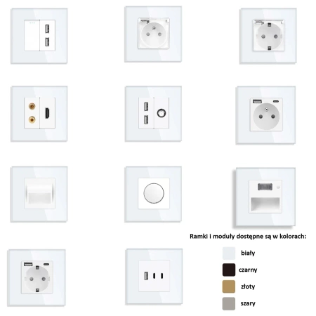 Gniazdo RJ45 Ethernet Cat6 złoty, moduł 1/2 do ramki Tawoia Glass