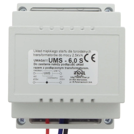 Układ miękkiego startu UMS-6,0 S, do transformatorów toroidalnych 6,0 kVA, 230 V AC, szyna DIN, Indel
