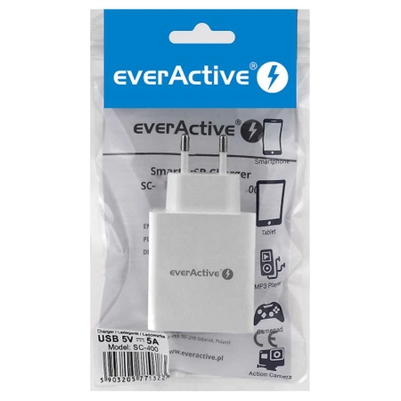 Ładowarka USB 5A, ładowarka sieciowa 4xUSB iQ Smart Charging, everActive SC400