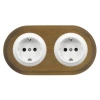 2x Gniazdko elektryczne Schuko okrągłe białe z ramką podwójną ciemne drewno, montaż podtynkowy, Ceramic Loft