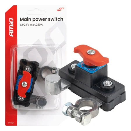 Główny wyłącznik prądu, Hebel akumulatora 12/48V max 250A chwilowo 750A AMIO 04831