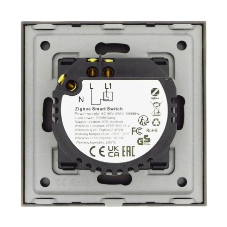 Włącznik pojedynczy Smart 600W ZigBee - dotykowy szklany panel czarny - podtynkowy - TAWOIA Smart Home