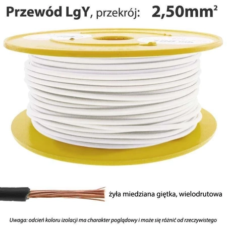 Przewód instalacyjny miedziany wielożyłowy LgY 2.50mm, linka, biały, 1mb