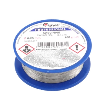 Cyna lutownicza z topnikiem SW26 - 0.25mm - spoiwo Sn60Pb40 Cynel 100g