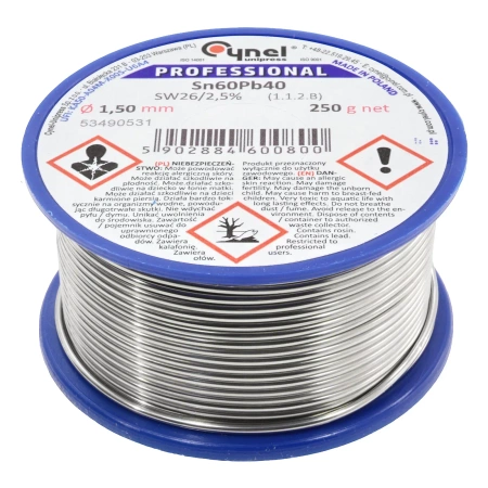 Cyna lutownicza z topnikiem SW26 - 1.5mm - spoiwo Sn60Pb40 Cynel 250g