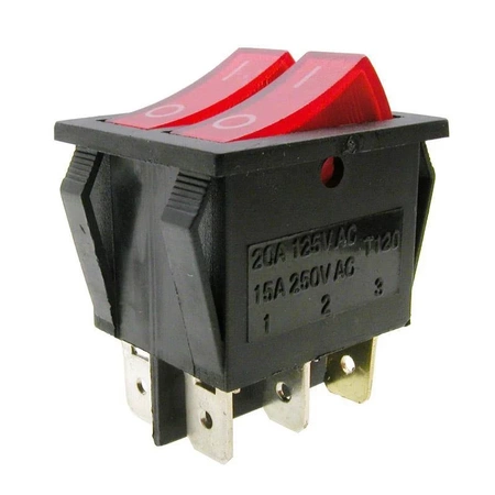 Włącznik ON-OFF klawiszowy czerwony, podświetlany, DPST 6P