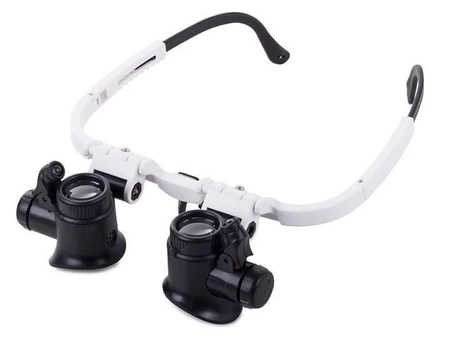 Lupa nagłowna, okulary zegarmistrzowskie, powiększenie 8x i 23x, 2 diody LED