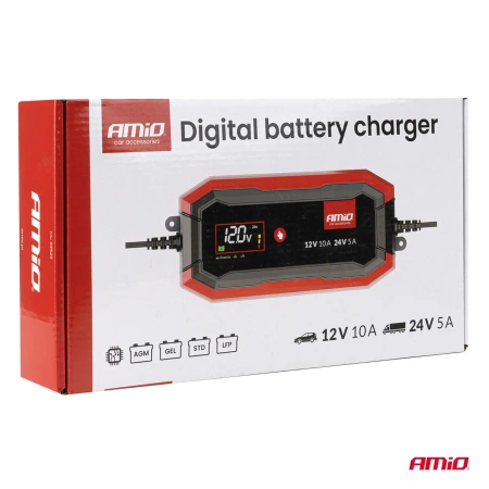 Prostownik cyfrowy AGM GEL STD LiFePo4 max 10A 6/12V PRO AMIO-04528