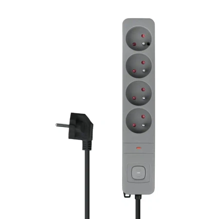 Listwa zasilająca 4 gniazda z wyłącznikiem FMP4015G DPM, zabezpieczenie przeciążeniowe, 1,5 m, szara