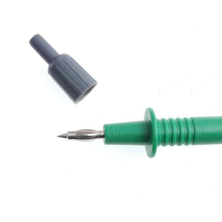 Sonda probiercza 115mm bezpieczna z nasadką, gniazdo 4mm, zielona