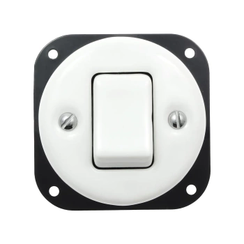 Włącznik światła krzyżowy ceramiczny, okrągły podtynkowy biały Ceramic Loft