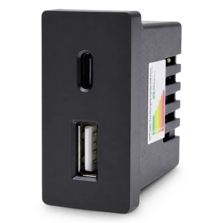 Ładowarka USB 20W super fast USB A+C czarny, moduł 1/2 do ramki Tawoia Glass