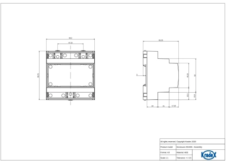Obudowa modułowa na szynę DIN ZD1005J, 89,8 × 89,4 × 65,2 mm, ABS, szara, Kradex