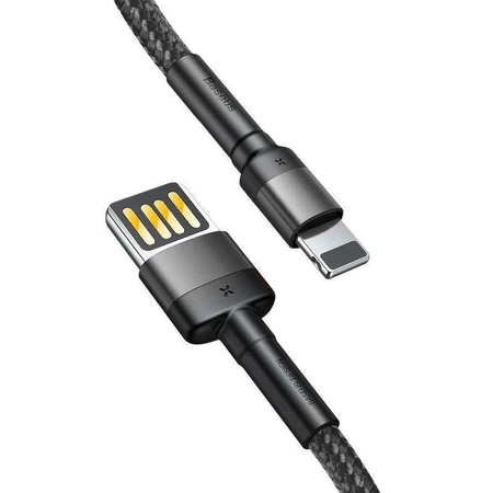 Kabel Lightning - USB 1m, 2.4A, dwustronny, szaro-czarny, Baseus Cafule