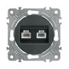 Gniazdo komputerowo-telefoniczne RJ45 i RJ11, okrągłe, czarne, podtynkowe, moduł bez ramki, OVAL