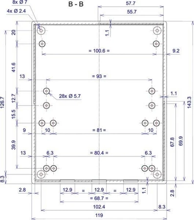 Obudowa uniwersalna Z28P, 119 × 143 × 32 mm, ABS, czarna, z panelami bocznymi, Kradex