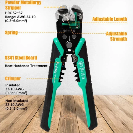 Ściągacz izolacji 0.2-6mm2 automat, zaciskarka konektorów nieizolowanych i izolowanych 0.5-6mm2, 8PK-371DU Proskit