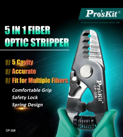 Ściągacz do światłowodów 5w1 ProsKit CP-328 – stripper do włókien 125–3000 µm