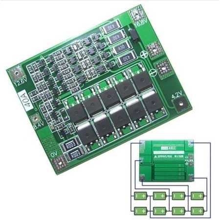 Moduł BMS PCM PCB ładowania i ochrony ogniw Li-Ion 4S - 14.8V - 40A - 18650