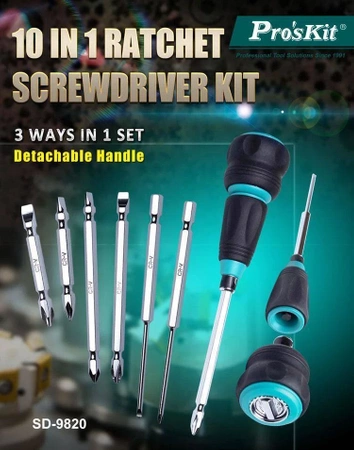Uchwyt grzechotka z zestawem bitów 10w1 SD-9820 Proskit