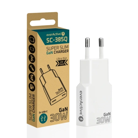 Ładowarka sieciowa everActive SC-385Q 2xUSB-C 30W BIAŁA