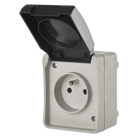 Gniazdo elektryczne bryzgoszczelne IP54 z klapką, montaż natynkowy EMOS A1397
