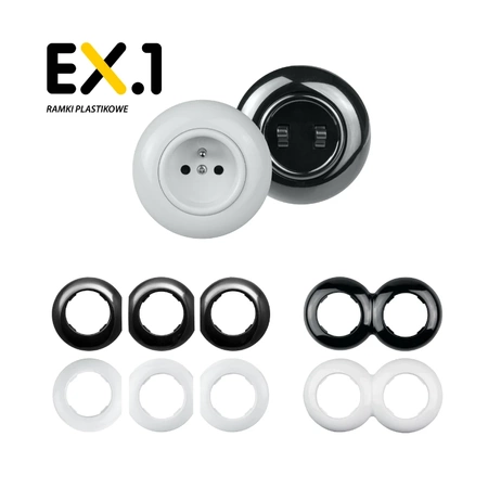 Włącznik światła krzyżowy z ramką, montaż podtynkowy, kolor biały Retro Vintage Loft