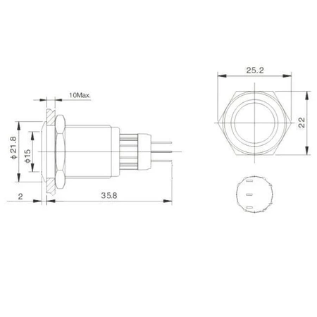 Przycisk PBW-19A wandaloodporny bistabilny 2A 250V klawisz płaski
