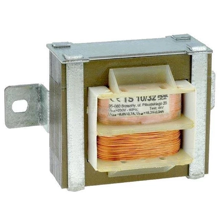 Transformator sieciowy TS 10/32, 10VA, 8V + 18,3V, 0,34A, rdzeń EI 54/18, 41 × 82 × 48mm, Indel