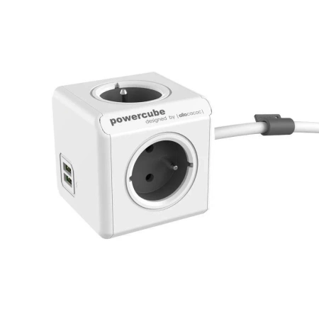 Przedłużacz PowerCube Extended USB 3m, rozgałęźnik 4 gniazda + 2x USB, szary