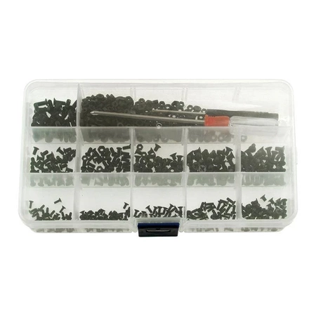 Śruby stożkowe czarne M1.7, M2, M2.5, M3 z nakrętkami. Zestaw 550-częściowy