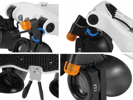 Lupa nagłowna, okulary zegarmistrzowskie, powiększenie 25x, 20 diod LED