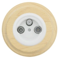 Gniazdo TV/SAT okrągłe białe z ramką jasne drewno, montaż podtynkowy, Ceramic Loft