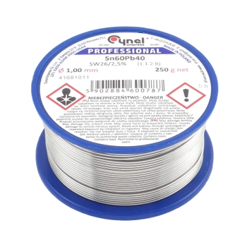 Cyna lutownicza z topnikiem SW26 - 1mm - spoiwo Sn60Pb40 Cynel 250g