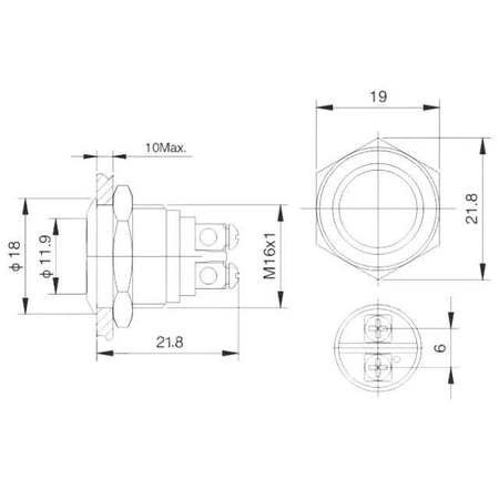Przycisk wandaloodporny PBW-16BKS, monostabilny 2A 250V, klawisz płaski
